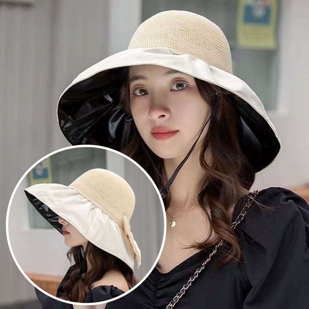 Summer Women Bucket Hat Anti-UV Sun Hats Soft Portable Wide Brim Outdoor Beach Hat Panama Cap With Storage Bag