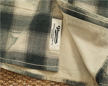 Autumn New Japanese Retro Long-Sleeve Lapel Plaid Cargo Shirt Men's Simple 100% Cotton Washed Pocket Casual Blouses Thin Coat