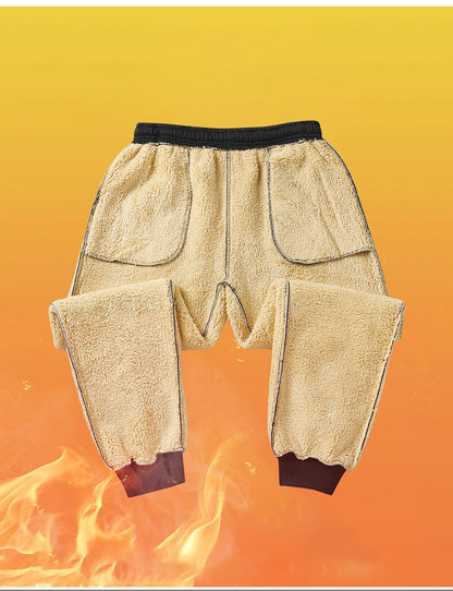 Calças masculinas para outono e inverno, forradas com lã para uso externo, calças casuais, calças de moletom esportivas quentes de lã de carneiro