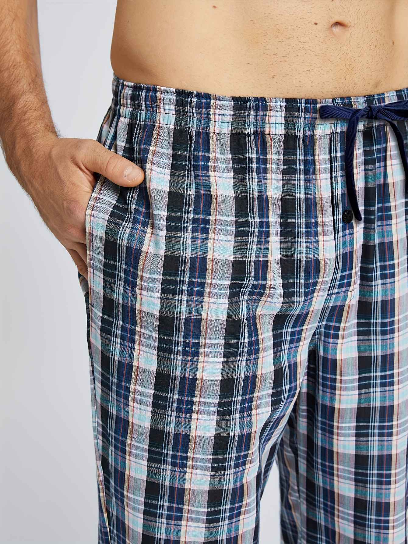 3pcs Men's Pajama Bottoms Spring/Summer Cotton Thin Plaid Sleep & Lounge Pants with Pockets and Elastic Waistband