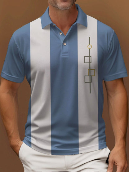 2025 men's t-shirt fashion casual home polo shirt 3d printing gradient stripe printing men's street lapel button polo