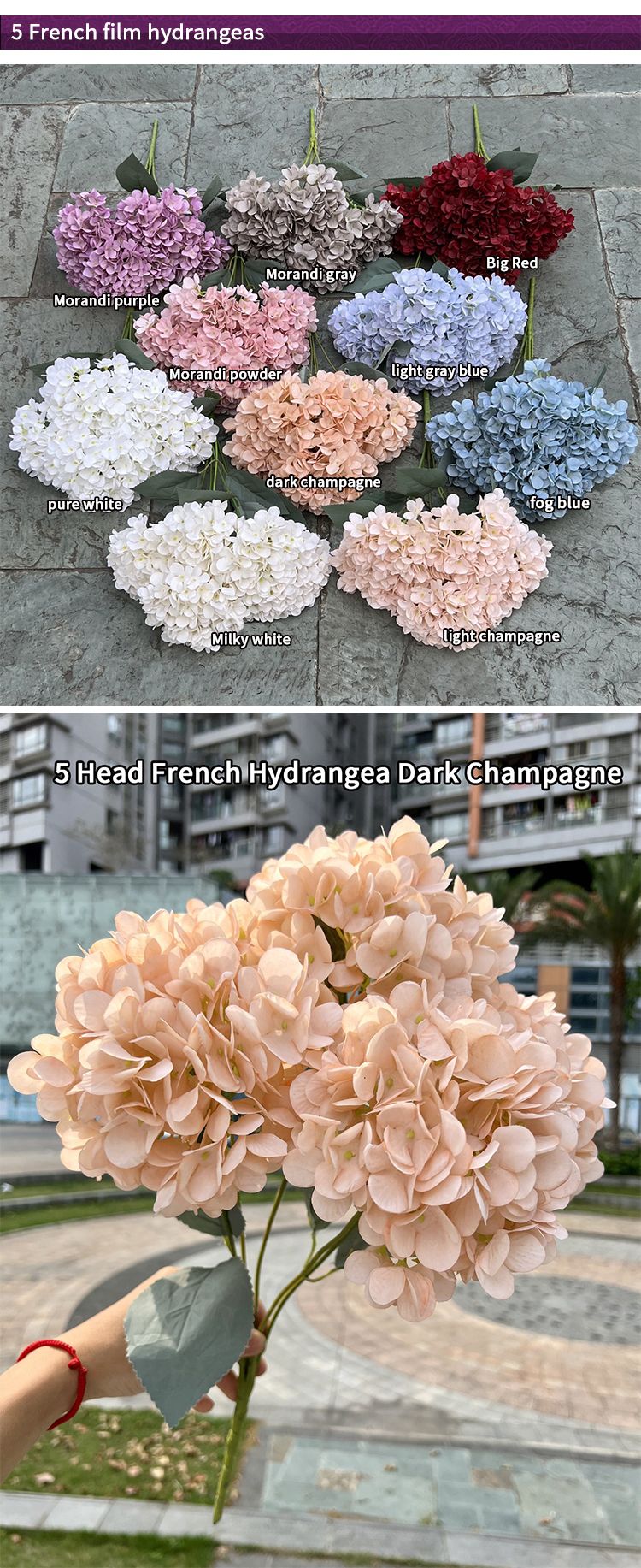 5 Heads Hydrangea Bouquet Silk Artificial Flowers for Party Wedding Living Room Decoration Accessories Home Decor Fake Flowers