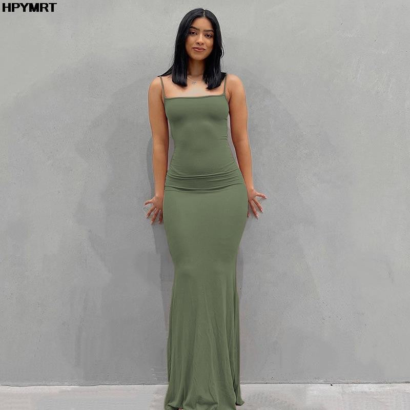 Satin Slip Sleeveless Backless Slim Sexy Maxi Dress 2022 Spring Women Party Y2K