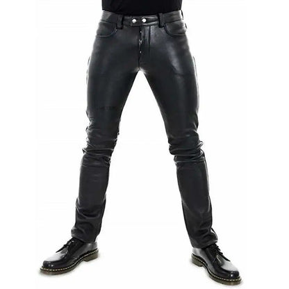 Men's Leather Pants  2022 New Solid Color PU Leather Motorcycle Pants Elastic Leisure Punk Style Slim Fit Full Length Trousers