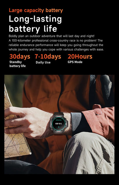 2025 Novo Smartwatch T-Rex 3 Ultra GPS Masculino 10ATM IP68 À Prova D'água GNSS de Banda Dupla Integrado Bússola Smartwatch Esportivo Militar