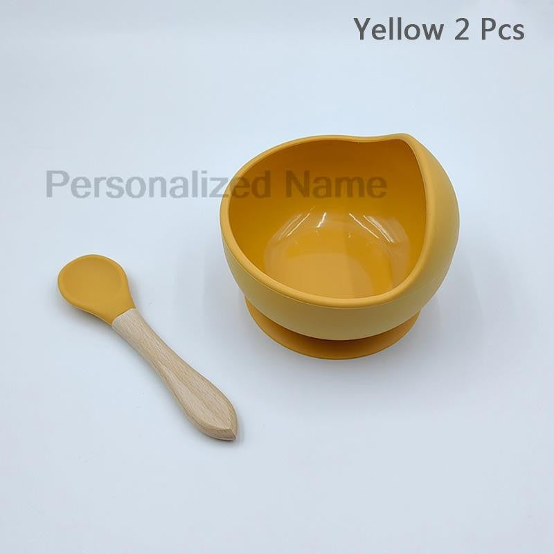 Personalized Name Baby Feeding Set Children's Silicone Suction Cup Bowl Training Spoon Fork Tableware Baby Feeding Bowl BPA Free