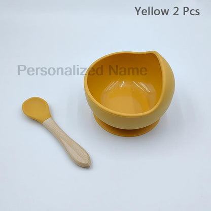 Personalized Name Baby Feeding Set Children's Silicone Suction Cup Bowl Training Spoon Fork Tableware Baby Feeding Bowl BPA Free