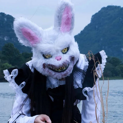 ? Halloween Party Cosplay Scary Bloody Bear Rabbit Mask Make-up Animal Plush Face Mask Props Headcover Masquerade Carnival Mask