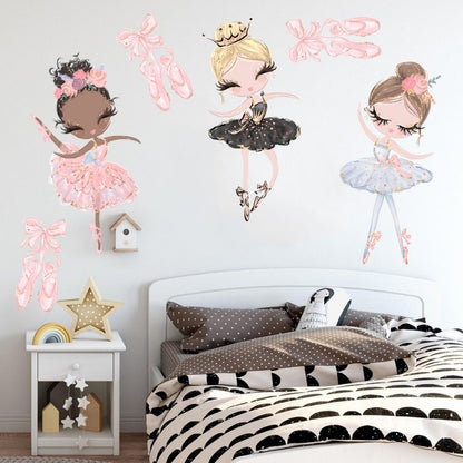 Kawaii Ballet Dace Girl Wall Art Sticker For Living Room Girls Bedroom Decoration Self-adhesive Wallpaper Baby Home Decor