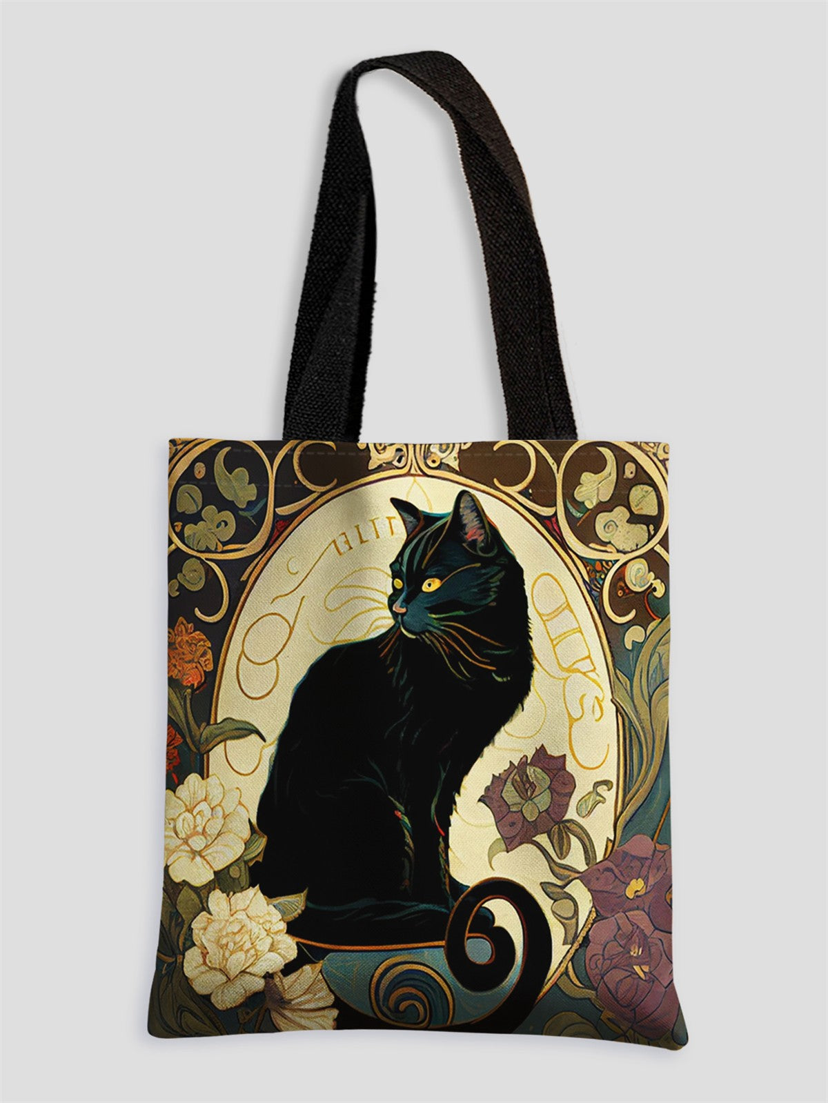 Black cat pattern printed casual handbag, reusable fashionable backpack, multifunctional handbag, canvas shopping bag