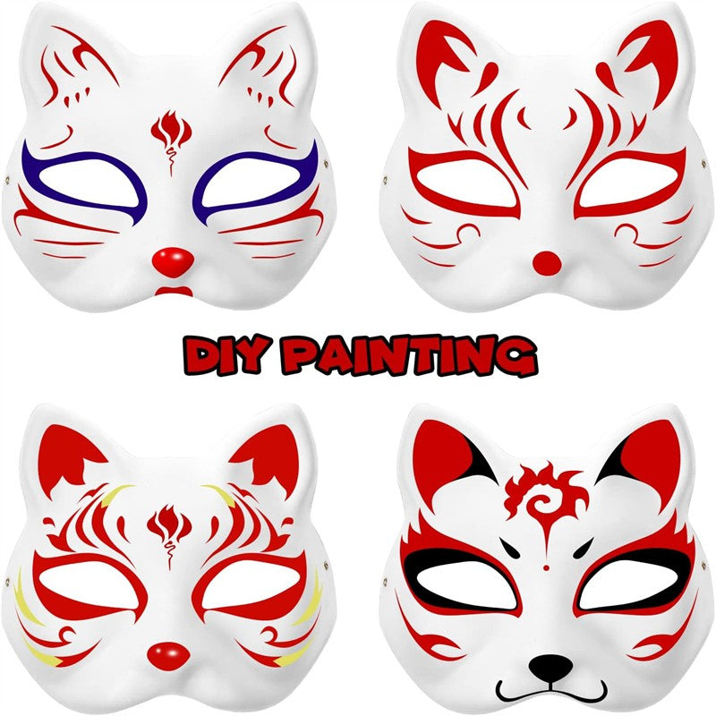 1-10pcs Japanese Mask Paper Blank Mask Halloween Cosplay Cat DIY Paintable Half Face Mask Animal Costume Party Decor Craft Prop