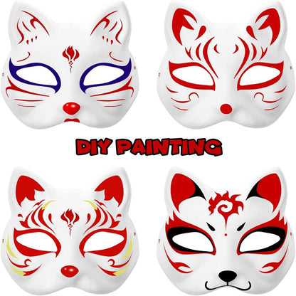 1-10pcs Japanese Mask Paper Blank Mask Halloween Cosplay Cat DIY Paintable Half Face Mask Animal Costume Party Decor Craft Prop