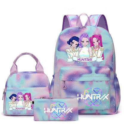 3pçs Mochilas K-pop Demon Hunters Desenho Animado Anime Escolar com Lancheira Mochilas Infantis Impermeáveis Presentes para Aluno
