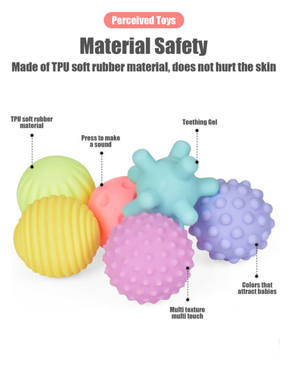 6 PCS Baby Sensory Toys Balls Baby Bath Play Water Bathroom Soft Toys Ball Can Make a Sound Soft Rubber Ball
