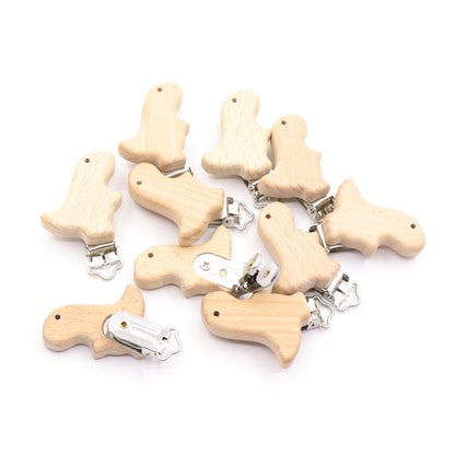 5Pcs/Sets Baby Pacifier Clips BPA Free Cute Modelling Beech Pacifier Clip Baby DIY Cartoon Animal Wooden Log Nipple Chain Holder