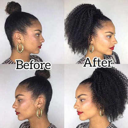 Extensões de Cabelo Afro Crespo Cacheado Rabo de Cavalo com Cordão Clip-in Extensões de Cabelo Humano Rabo de Cavalo Peças de Cabelo Crespo Cacheado Mongol