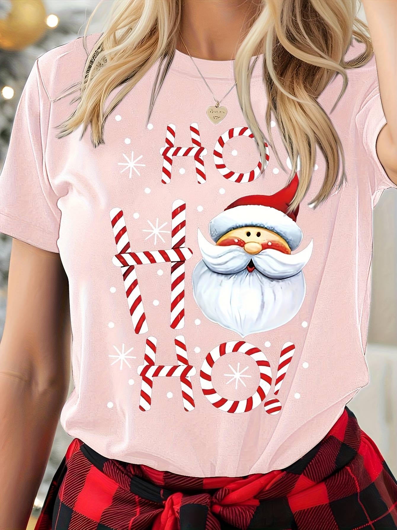 Women's Christmas T-Shirt Holiday Top Tee Round Neck 100% Cotton Shirt Festive Wear Cheerful Print Short Sleeve T Shirt