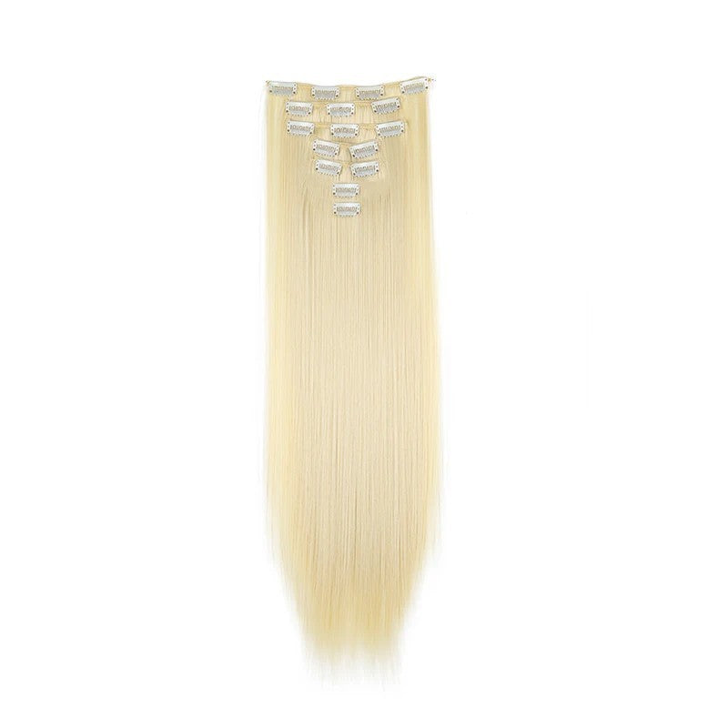 Aplique de Cabelo Sintético Liso Longo 24 Polegadas 7 Peças/Conjunto 16 Clipes Penteado Preto Loiro Extensões de Cabelo