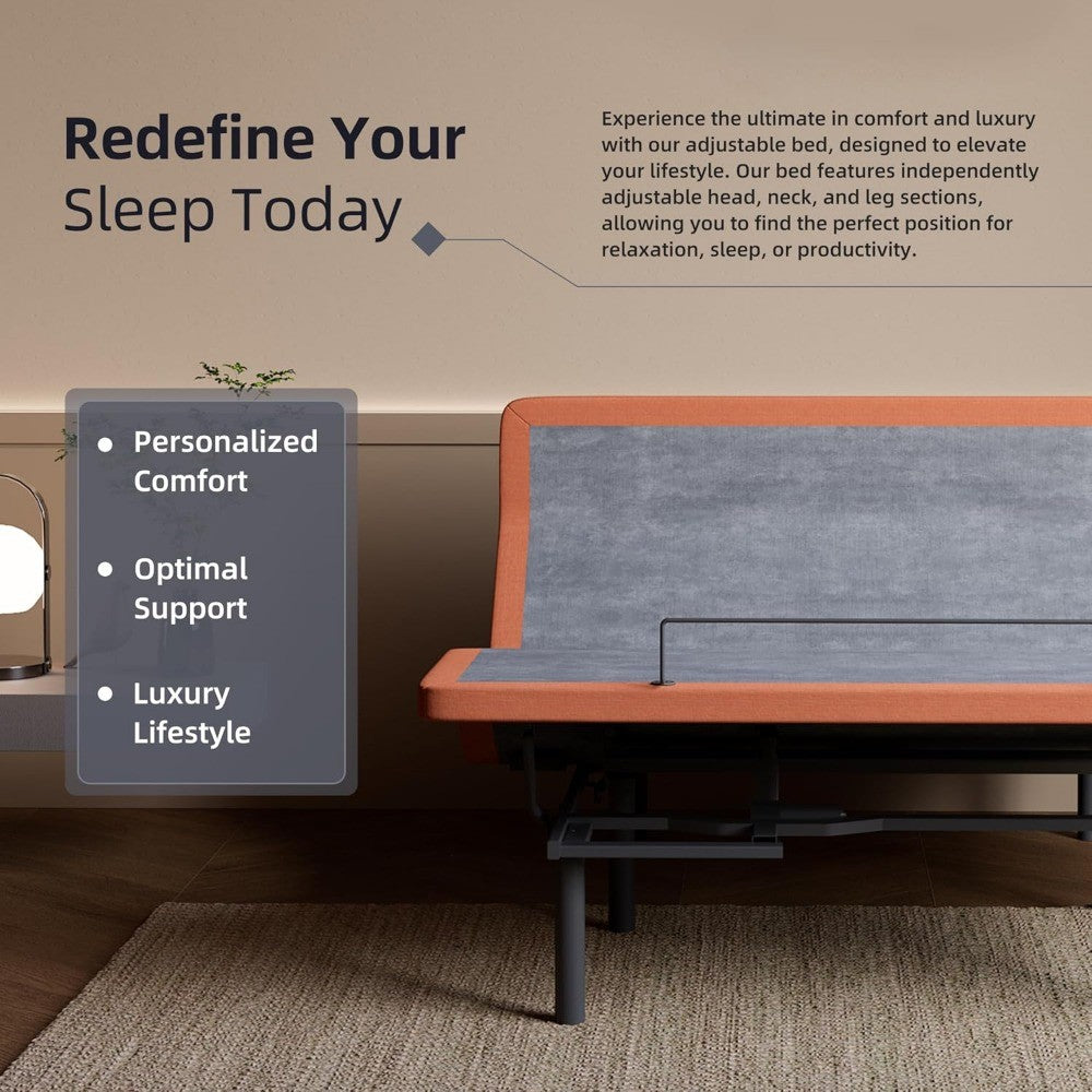 Base Ajustável para Cama Box com Massageador, Inclinação para Travesseiro, Inclinação Ergonômica, Gravidade Zero, Porta USB Dupla, Luz Noturna