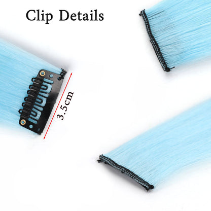 Extensões de Cabelo que Brilham no Escuro de 20 Polegadas com Presilha, Apliques Luminosos Coloridos para Festa, Presilhas de Cabelo Arco-Íris, Peruca Sintética Lisa