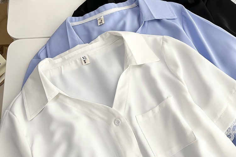 Plus Size Women's Summer New Style Lace Sleeve V-Neck Short Sleeve Shirt Fresh And Elegant Fashionable Blouse Polyester Fabric