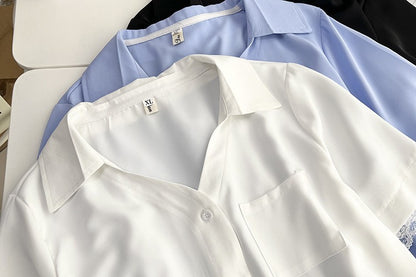 Plus Size Women's Summer New Style Lace Sleeve V-Neck Short Sleeve Shirt Fresh And Elegant Fashionable Blouse Polyester Fabric