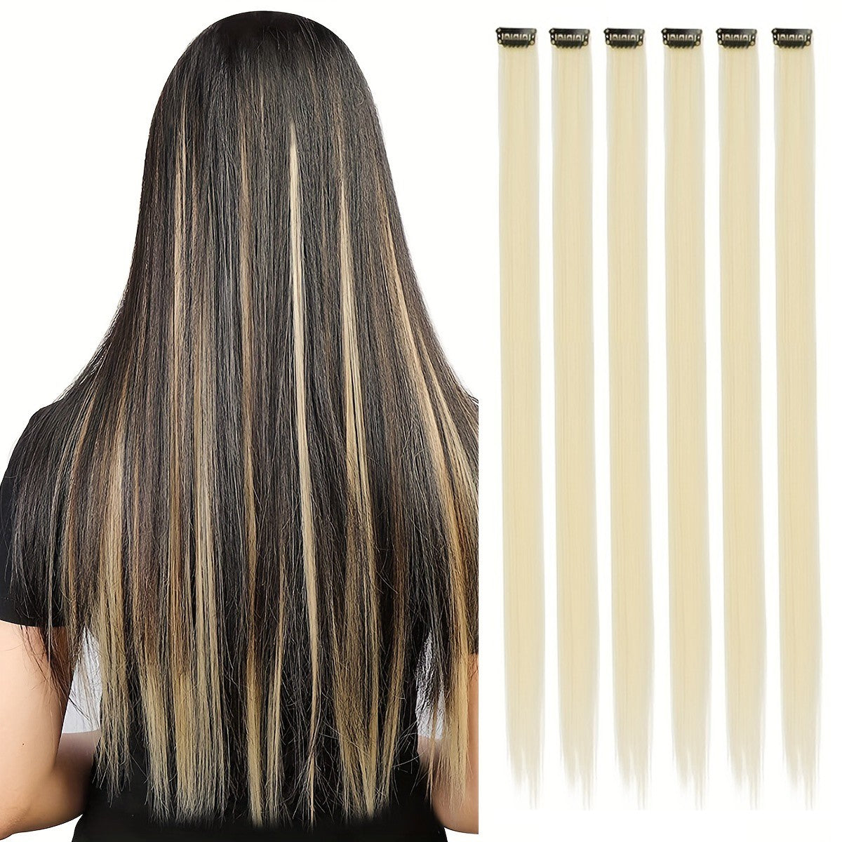 6 Pcs Clip Extensions, 24 Inch Colored Hair Extensions Party Highlights Long Straight Synthetic Hairpieces for Women Kids Girl