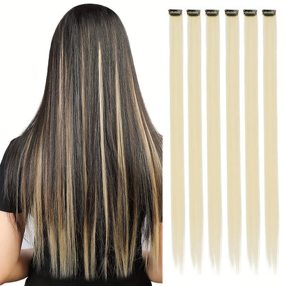 6 Pcs Clip Extensions, 24 Inch Colored Hair Extensions Party Highlights Long Straight Synthetic Hairpieces for Women Kids Girl