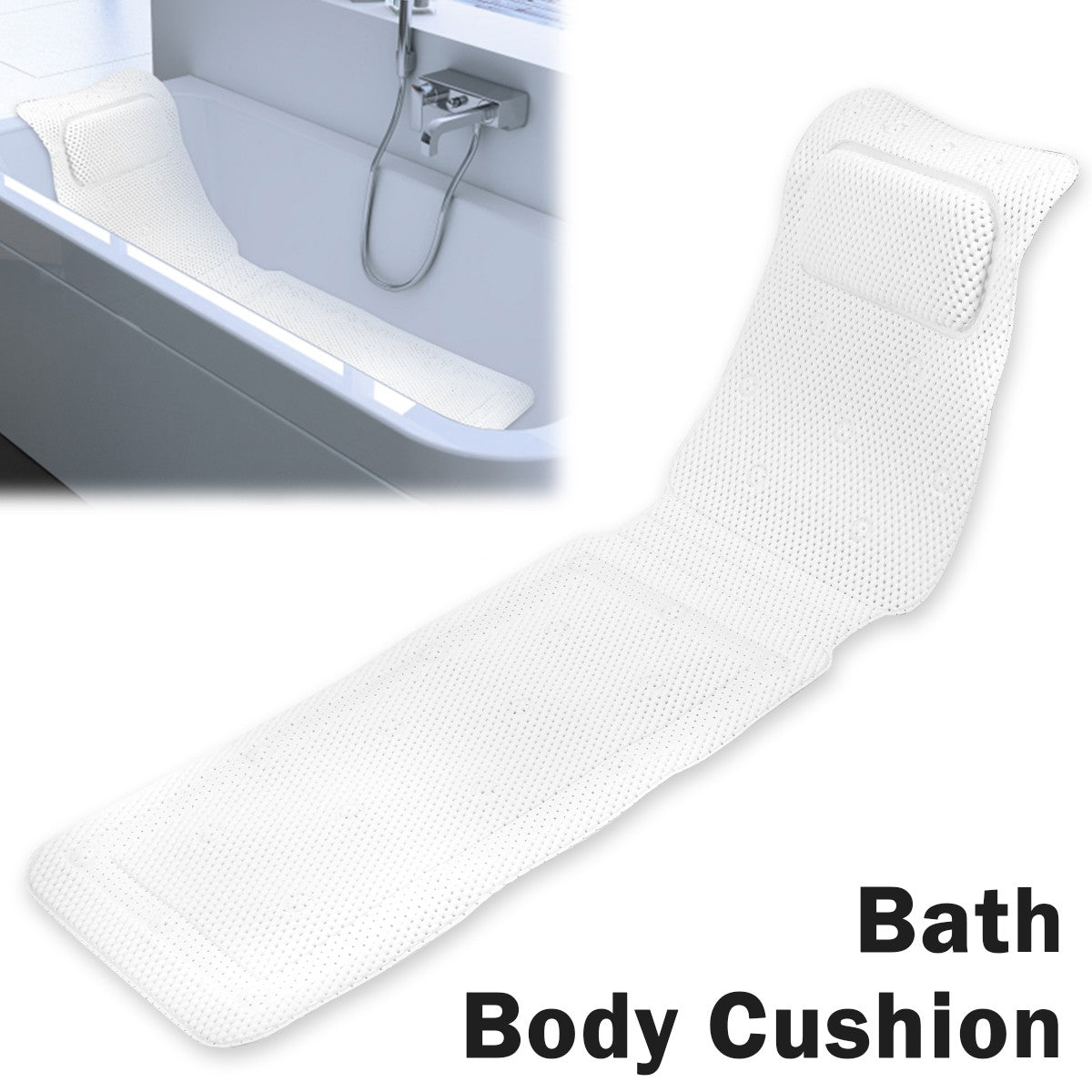 Non-slip Bathtub Cushion Mat with Suction Cup Full Body Rest Bath Pillow SPA Neck Cushion Hangable Bathroom Safety Accessories