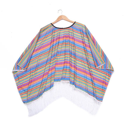 Ethnic Cloak Mexican Costume Halloween Rainbow Stripe Mexican Style Cloak Cape Dress-up Cosplay Mexican Poncho Festival Party
