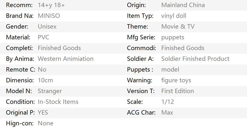 Limit Sell Stranger Season 4 #552 Max (Fantasia) Eleven Steve Bonecos de Vinil