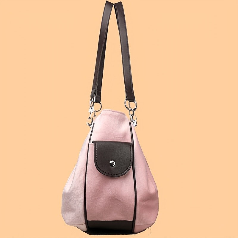 Letter Print Faux Suede Women Handbag Shoulder Bag, Retro Large Capacity Tote Bag for Daily Commuting and Hand-Carry.Pumpkin Bag