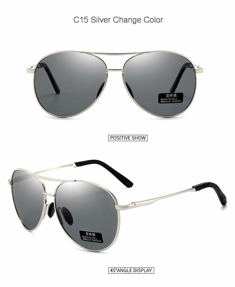 Óculos de Sol Polarizados Masculinos com Armação de Metal para Aviação Cores Variadas Óculos de Sol Masculino Piloto Visão Noturna e Diurna para Dirigir