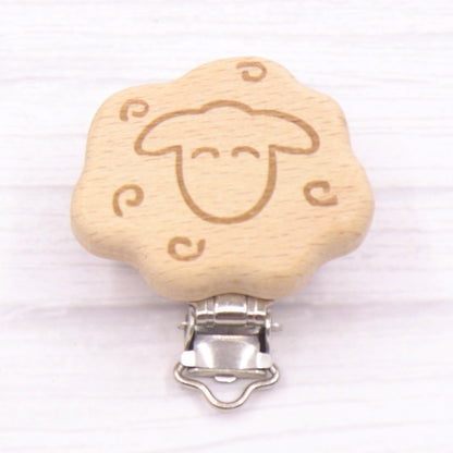 5pcs 30mm Laser Patern Metal Steel Round Beech Wood Clips Baby Teethers Toys Pacifier Chain Holder Making