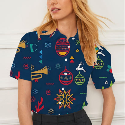 Shirt summer casual short-sleeved lapel Christmas element pattern women's tops personality fashion women's clothing