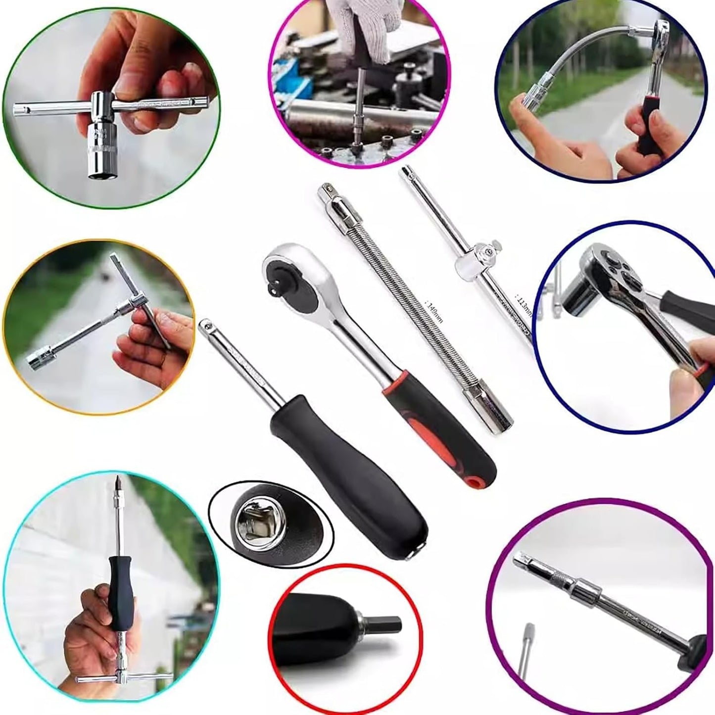 Conjunto de Soquetes de 46 Peças com Encaixe de 1/4", Chave Catraca Métrica com Soquetes CR-V de 4-14mm, Kits de Ferramentas Mecânicas para Reparo Automotivo Doméstico