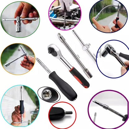 Conjunto de Soquetes de 46 Peças com Encaixe de 1/4", Chave Catraca Métrica com Soquetes CR-V de 4-14mm, Kits de Ferramentas Mecânicas para Reparo Automotivo Doméstico