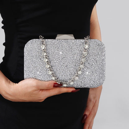 Luxury Elegant Sequined Clutch Bag Trendy Glitter Diamonds Metal Buckle Evening Bag Wedding Clutch Handbag Shoulder Bag Chain