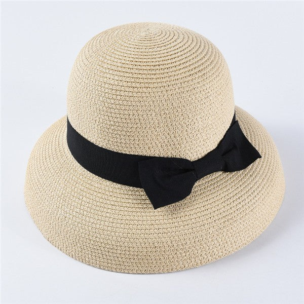 USPOP Novas chapéus de sol femininos moda laço chapéu de palha casual verão aba larga chapéu de praia feminino chapéu de verão