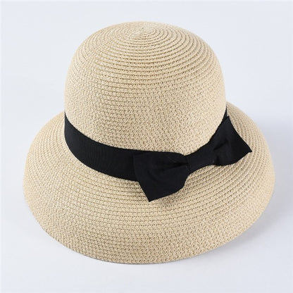USPOP Novas chapéus de sol femininos moda laço chapéu de palha casual verão aba larga chapéu de praia feminino chapéu de verão