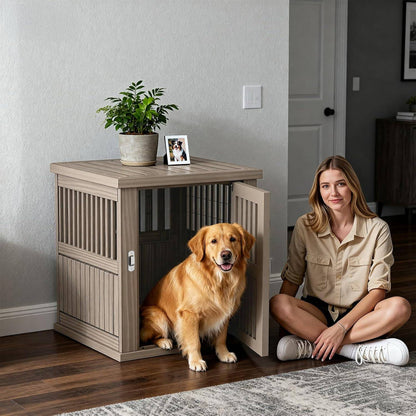 Caixa de Cachorro 30 polegadas, Móvel, Gaiola Canil para Cães de Grande Porte com Fechadura, Gaiola Decorativa para Cães, Mesa Lateral para Cães Pequenos/Médios,
