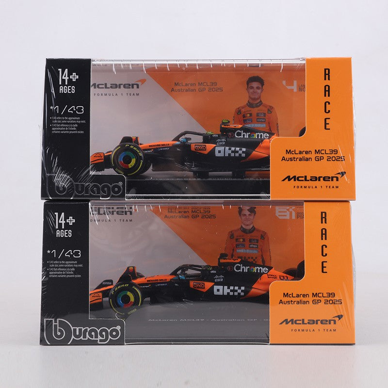 Burago 1:43 2025 McLaren MCL39 F1 Carro de Corrida Edição de Capa Dura Nº 4/Nº 81 Modelo de Carro em Liga