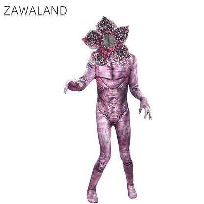 Zawaland Demogorgon Costume with Mask Adult Boy Girl Carnival Jumpsuit 3D Print Zombie Party Outfit Stage Disguise Dress Up
