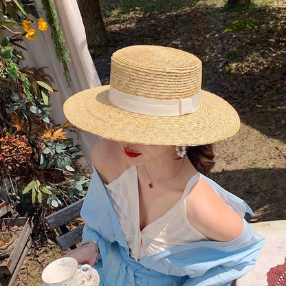 Chapéu de sol feminino de verão com aba larga, Fedora, palha de trigo natural, chapéu de praia, chapéu de sol feminino de ráfia, Panamá Jazz