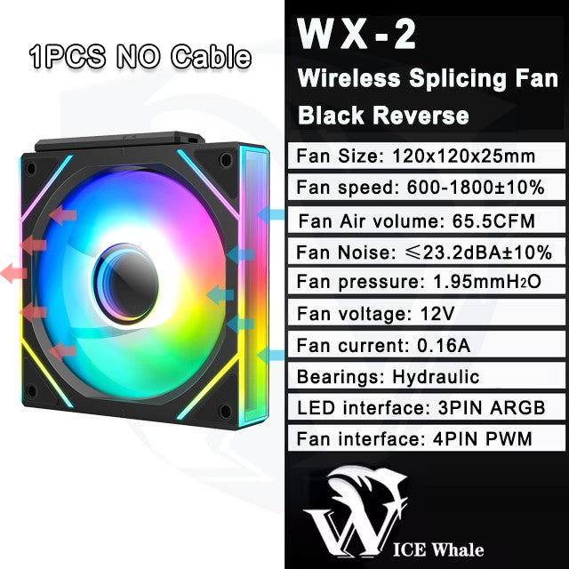 ICE Whale WX-2 Wire-Splicing PC Case Cooling Fan ARGB Mirror Cycle Light Effect 600-1800RPM PWM Water Cooling 360mm Cooler Fan