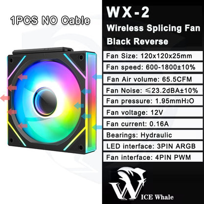ICE Whale WX-2 Wire-Splicing PC Case Cooling Fan ARGB Mirror Cycle Light Effect 600-1800RPM PWM Water Cooling 360mm Cooler Fan