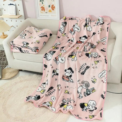 Snoopy Plush Blanket Comfortable Cartoon Snoopy Pattern Printing Flannel Blanket Office Nap Blanket Bedroom Bedspread Girl Gift