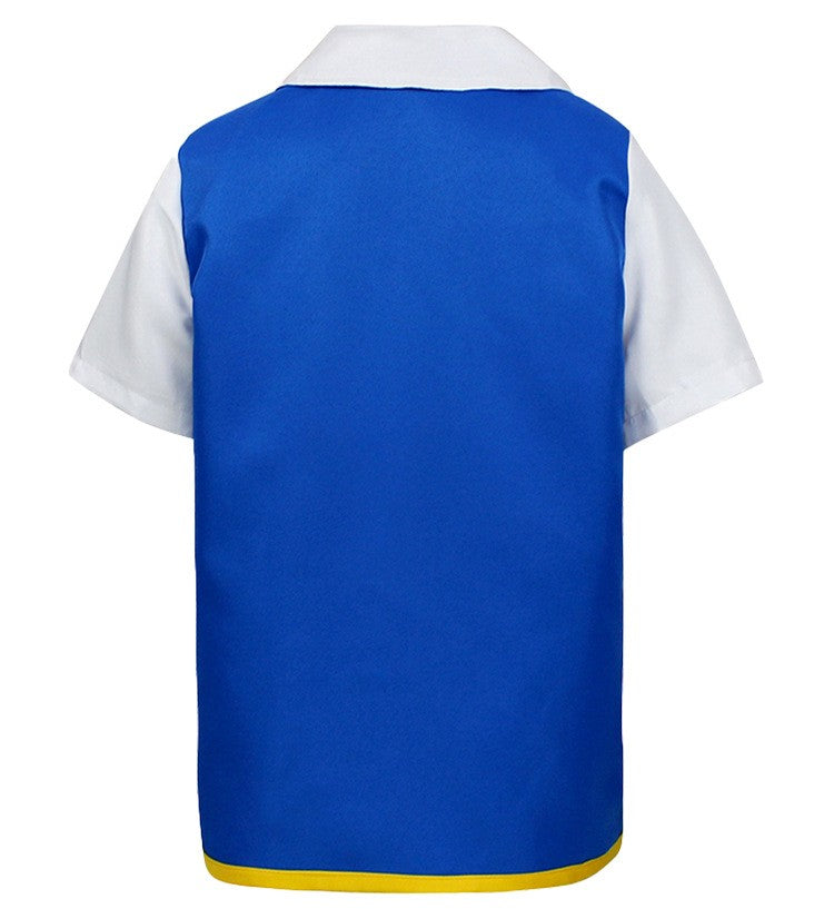 Anime Blue Jacket Cosplay Costume Boys Ash Ketchum for Halloween Party Trainer Gloves Cap Set Christmas Carnival Costumes