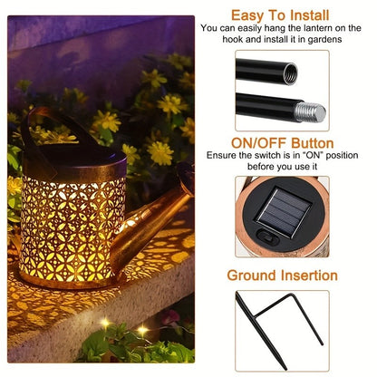 Metal Lantern Solar Watering Can Light - Outdoor Waterproof Shower Lights for Garden Decorations LED Fairy Art Decorative Lights