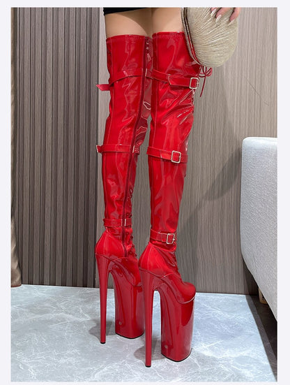 26cm Super High Heel Thigh High Boots Sexy Women Shoes Pole Dance Stripper Shoes Platform Over-the-Knee Zip Crotch High Boots